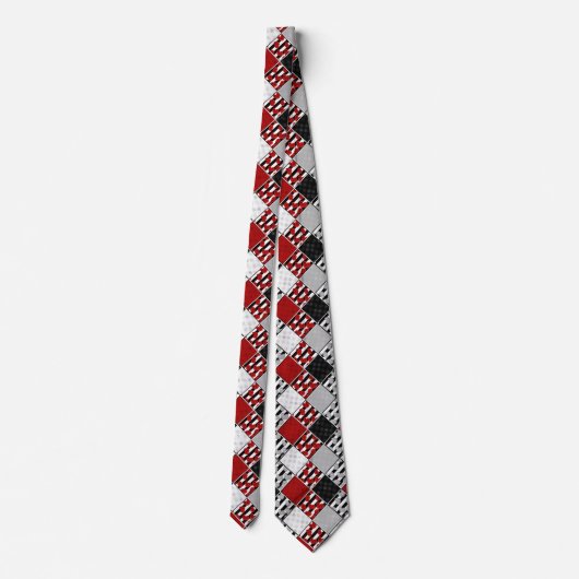 Cravate Blanc noir avec patchwork rétro rouge (Dos)