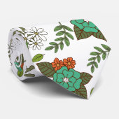 Cravate Blanc Rétro et Floral Vert (Roulé)