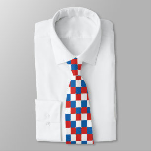 Cravate Blanc rouge et bleu à damiers motif transparent