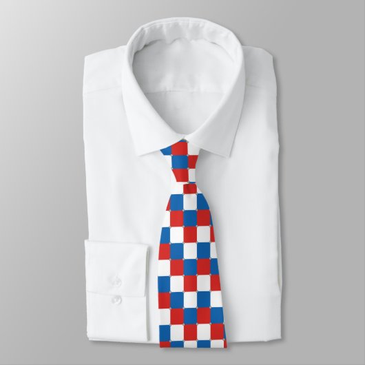 Cravate Blanc rouge et bleu à damiers motif transparent (Attaché)