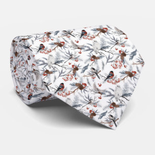 Cravate Blanc Rouge Gris Oiseaux Branches de l'arbre Class