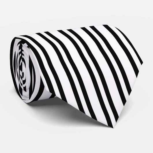 Cravate Blanc simple avec bandes verticales noires (Roulé)