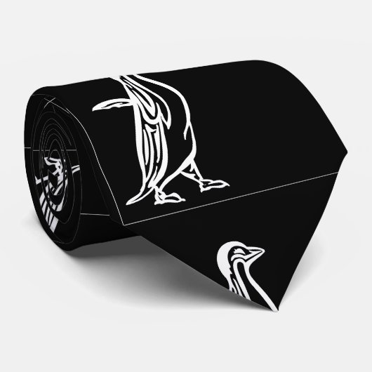 Cravate Blanc sur schéma noir pingouin (Roulé)