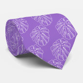 Cravate Blanc Tropical Leaf Motif Sur Lavender Violet (Roulé)