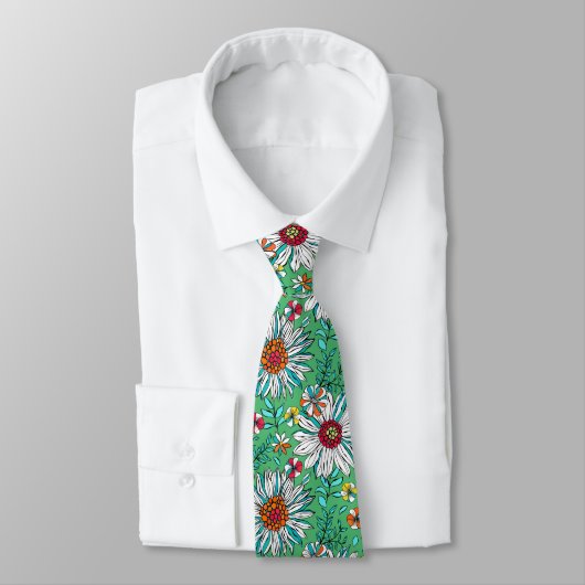 Cravate Blanc Vert Jaune Orange Rouge Fleurs Faisy (Attaché)