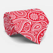 Cravate Blanc Vintage Paisley Motif rouge (Roulé)