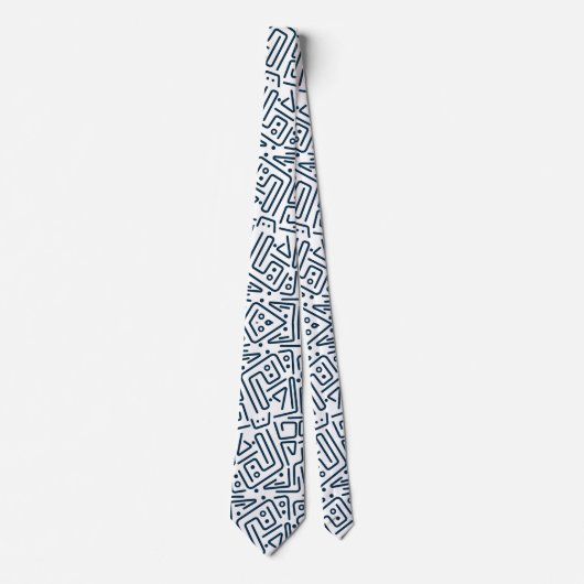 Cravate blanche avec des lignes arrondies bleues (Devant)