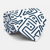 Cravate blanche avec des lignes arrondies bleues (Roulé)