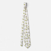 Cravate blanche avec motif de feuilles vertes et j (Dos)