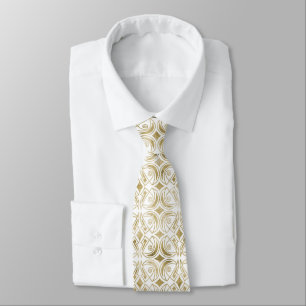Cravate blanche de motif d'art déco d'or mignon