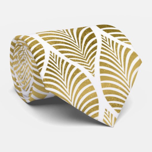 Cravate blanche de motif d'art déco d'or mignon (Roulé)