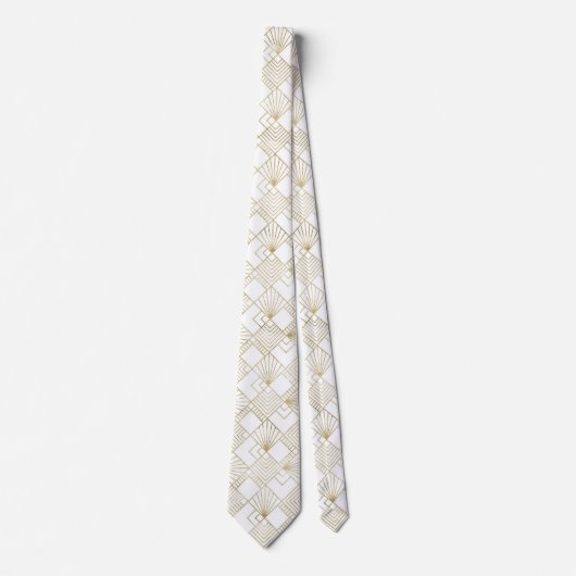 Cravate blanche de motif d'art déco d'or mignon (Devant)