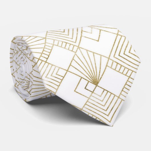 Cravate blanche de motif d'art déco d'or mignon (Roulé)