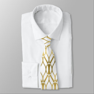 Cravate blanche de motif d'art déco d'or mignon