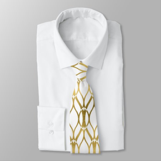 Cravate blanche de motif d'art déco d'or mignon (Attaché)