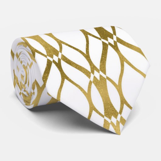 Cravate blanche de motif d'art déco d'or mignon (Roulé)