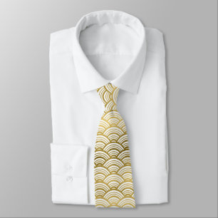 Cravate blanche de motif d'art déco d'or mignon