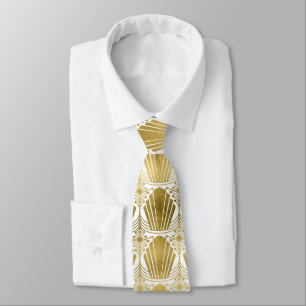 Cravate blanche de motif d'art déco d'or mignon