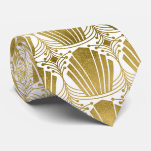 Cravate blanche de motif d'art déco d'or mignon