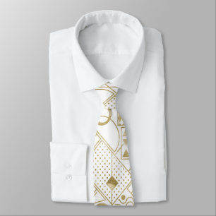 Cravate blanche de motif d'art déco d'or mignon