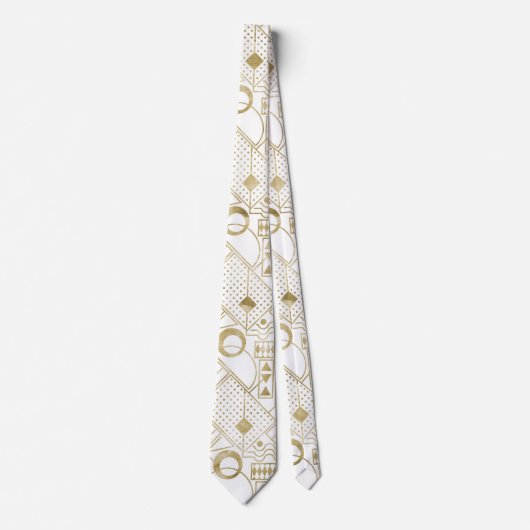 Cravate blanche de motif d'art déco d'or mignon (Devant)