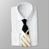 Cravate Blancs d'or géométrique noir moderne (Attaché)