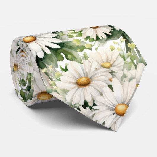 Cravate Blancs marguerites marguerites aquarelle (Roulé)