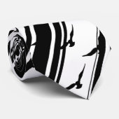 Cravate Blancs Noir Oiseaux Silhouette Motif (Roulé)