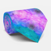 Cravate Bleu Abstrait, Turquoise et rose diagonale (Roulé)