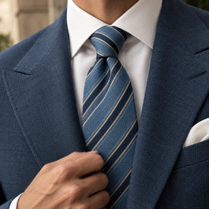 Cravate Bleu Acier Poussiéreux Marine Tan Rayure Diagonale