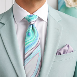 Cravate bleu aqua vert menthe lilas violet pastel arc-en-c