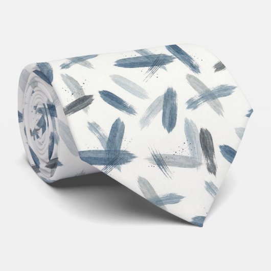 Cravate Bleu Ardoise Faux Soie | Style Designer Abstrait (Roulé)