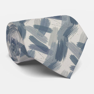 Cravate Bleu Ardoise Faux Soie Style Designer Abstrait