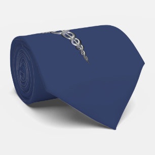 Cravate bleu argenté Médicale Caduceus