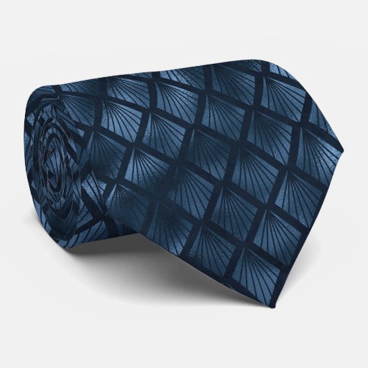 Cravate Bleu Art Déco Motif élégant design moderne chic (Roulé)