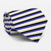 Cravate Bleu, blanc, beige et noir (Roulé)