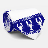 Cravate Bleu blanc côtier Motif de homard (Roulé)