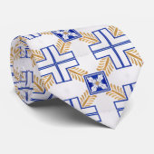 Cravate Bleu Blanc Jaune Azulejo Portugais Carreaux Motif (Roulé)