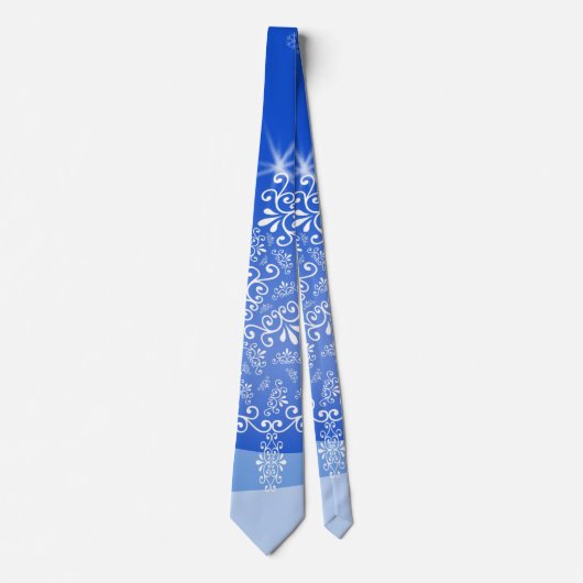 Cravate Bleu Blanc Joyeux Arbre de Noël Étoiles Nuit Lumiè (Devant)