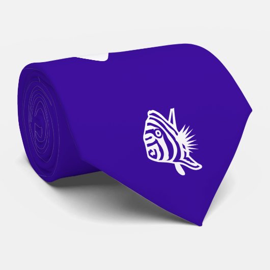 Cravate Bleu Blanc Marine Poissons (Roulé)