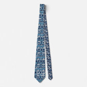 Cravate Bleu Blanc Rétro Ikat Motif 2 Initiales Monogramme (Devant)