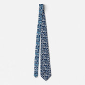 Cravate Bleu Blanc Rétro Ikat Motif 2 Initiales Monogramme (Dos)
