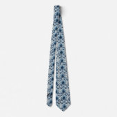 Cravate Bleu Blanc Rétro Ikat Motif 4 Initiales Monogramme (Dos)