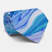 Cravate Bleu Blanc Rose Turquoise Lilas Marbre Agate Abstr (Roulé)