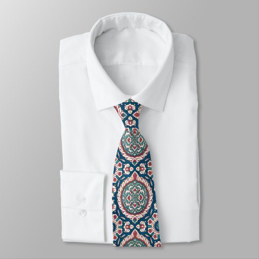 Cravate Bleu blanc rouge Turquoise Oriental Azulejo Motif (Attaché)