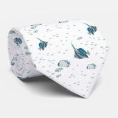 Cravate Bleu Blanc Tropical Fish Ocean Motif (Roulé)