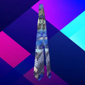 Cravate Bleu bleu marine gris blanc rayures géométriques a