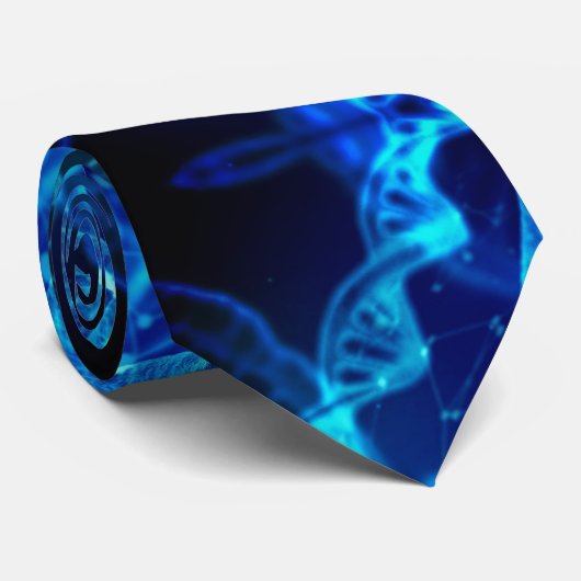 Cravate Bleu brins d'ADN sur bleu (Roulé)