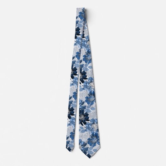 Cravate Bleu clair, fleurs bleu foncé sur gris clair (Dos)