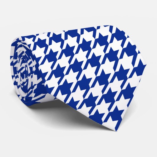 Cravate Bleu classique de Houndstooth (Roulé)